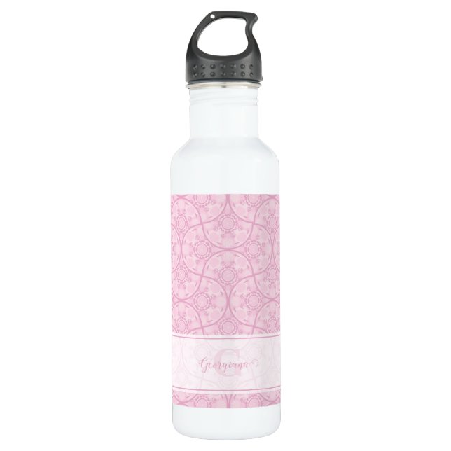 Monogrammed Art Deco Fans Preppy In Pink Mandala 710 Ml Water Bottle (Front)