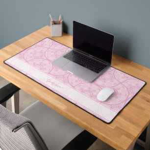 Monogrammed Art Deco Fans Preppy In Pink Mandala Desk Mat