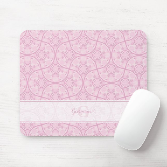 Monogrammed Art Deco Fans Preppy In Pink Mandala Mouse Mat (With Mouse)