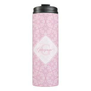 Monogrammed Art Deco Fans Preppy In Pink Mandala Thermal Tumbler