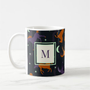 Monogrammed Autumn Night Halloween Horse Pattern Coffee Mug