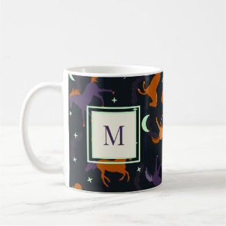 Monogrammed Autumn Night Halloween Horse Pattern Coffee Mug