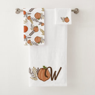 Monogrammed Autumn Pumpkin Patch  Bath Towel Set