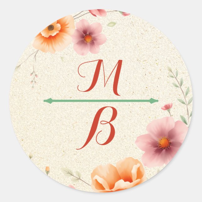 Monogrammed  | Autumn Wedding  Classic Round Sticker (Front)