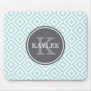 Monogrammed Baby Blue Geometric Diamond Pattern Mouse Mat