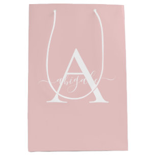 Monogrammed Baby Pink   Minimalist Elegant Medium Gift Bag