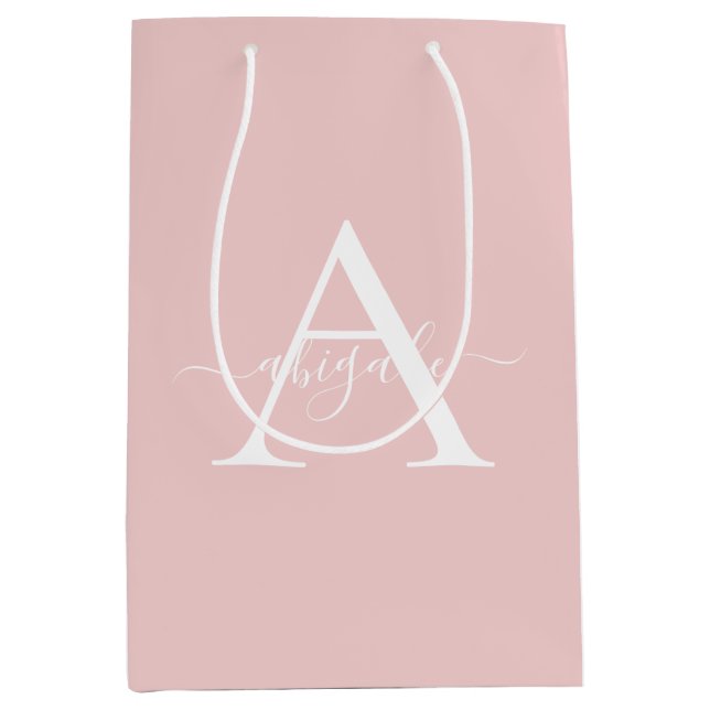Monogrammed Baby Pink | Minimalist Elegant Medium Gift Bag (Front)