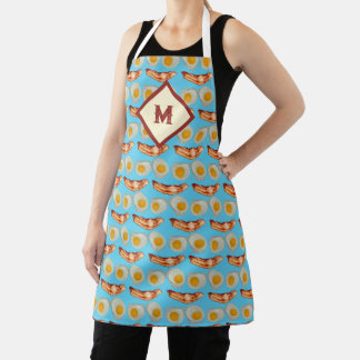 Monogrammed Bacon + Eggs Smile Pattern Gag Gift Apron