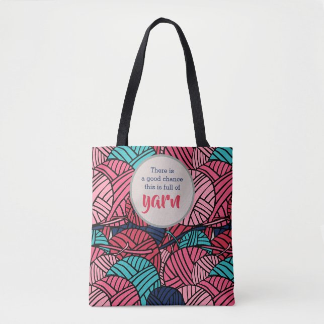 Monogrammed - Balls of Yarn w. Knitting Humour Tote Bag (Front)