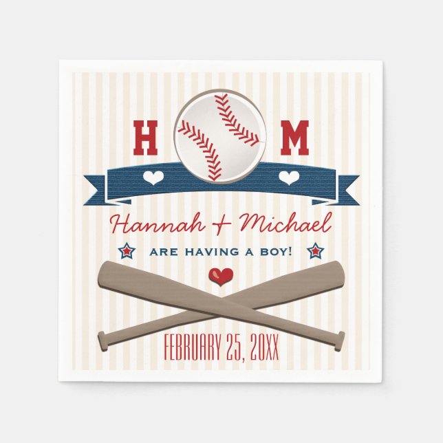 MONOGRAMMED BASEBALL BABY SHOWER NAPKIN (Front)