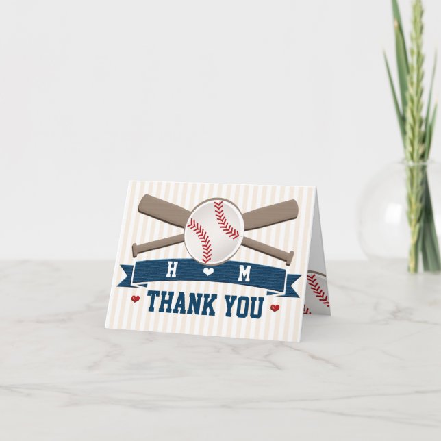 MONOGRAMMED BASEBALL WEDDING THANK YOU CARD (Front)