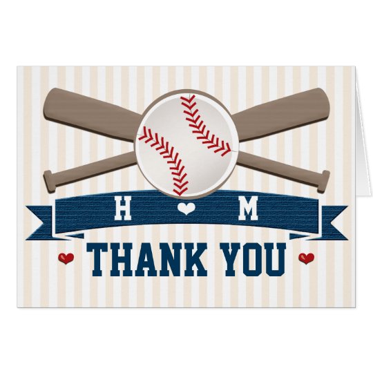 MONOGRAMMED BASEBALL WEDDING THANK YOU CARD