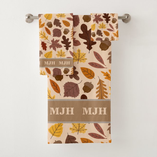Monogrammed Bath Towel Set - Autumn Leaves  (Insitu)