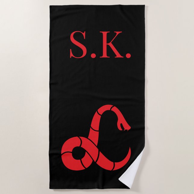 Monogrammed beach towel with snake logo design (Front)