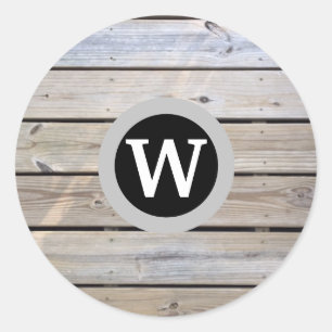 Monogrammed Beach Wood Classic Round Sticker