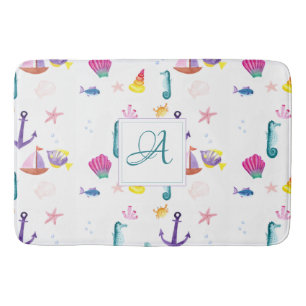 Monogrammed Beachhut Kids Bathroom Ocean Life Sea Bath Mat