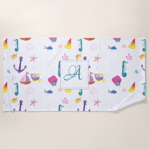 Monogrammed Beachhut Kids Bathroom Ocean Life Sea Beach Towel