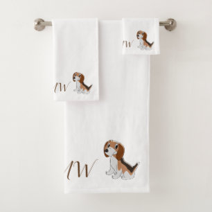 Monogrammed Beagle Dog Design Bath Towel Set