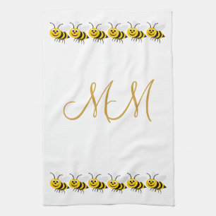 Monogrammed Bees Design Tea Towel