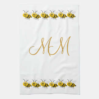 Monogrammed Bees Design Tea Towel