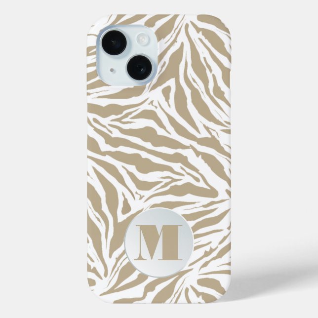 Monogrammed Beige Animal Print Case-Mate iPhone Case (Back)