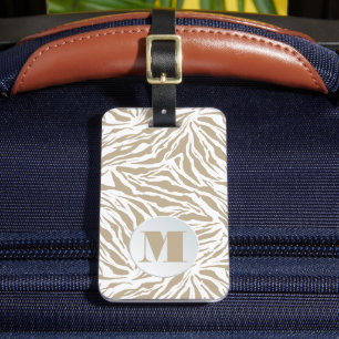 Monogrammed Beige Animal Print Luggage Tag