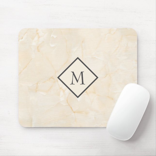 Monogrammed Beige Marble Mouse Mat (With Mouse)