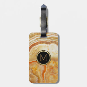 Monogrammed Beige Marble Stone Luggage Tag