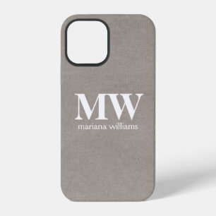 Monogrammed Beige Minimalist Initial Name iPhone 12 Case