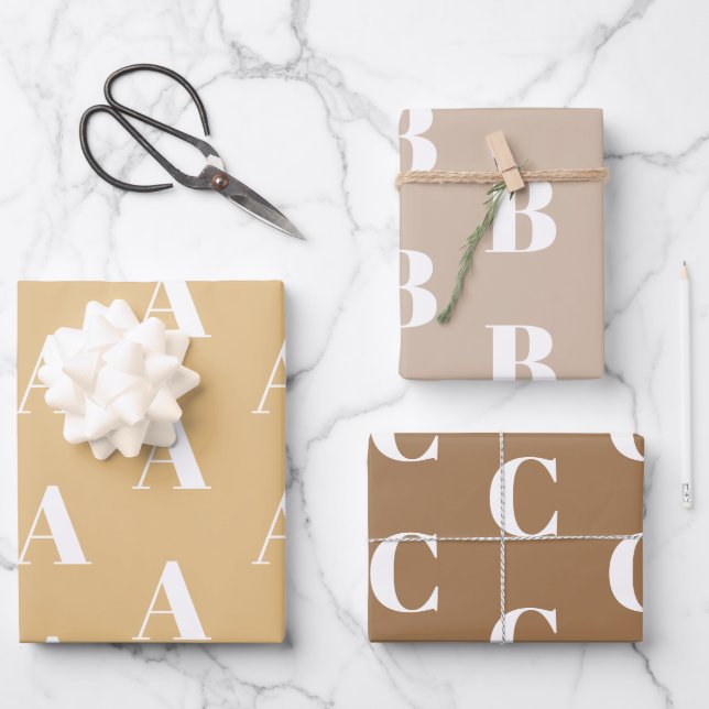 Monogrammed Beige shades custom initial letter Wrapping Paper Sheet (Front)