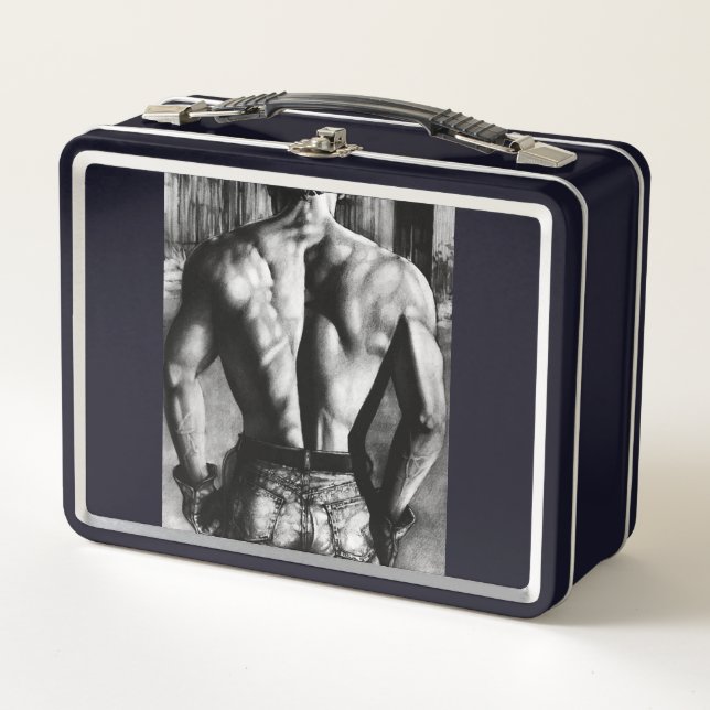 Monogrammed Best Back Masculine Bodybuilder Metal Lunch Box (Front)