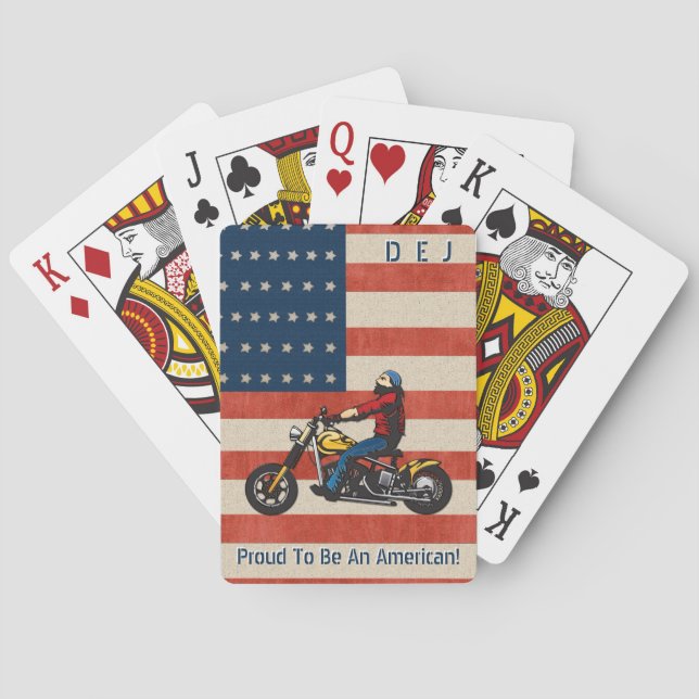 Monogrammed Biker Proud To Be American Playing Cards (Back)