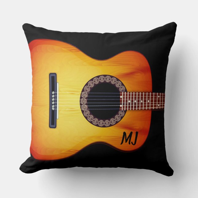 Monogrammed Black Acoustic Guitar Cushion (Front)