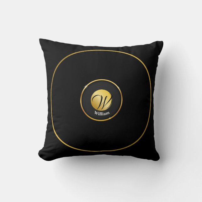 Monogrammed Black and Gold   Cushion (Front)
