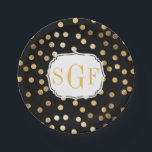 Monogrammed Black and Gold Glitter Dots Paper Plate<br><div class="desc">Modern and on-trend dots of faux gold glitter and a custom three-letter monogram make these paper party plates the perfect addition to any celebration.</div>