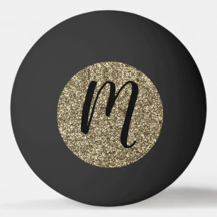Monogrammed Black and Gold Glitter Elegant Ping Pong Ball