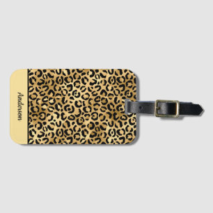 Monogrammed Black and Gold Leopard Print Cheetah Luggage Tag
