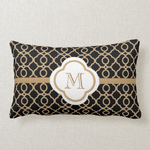Monogrammed Black and Gold Moroccan Lumbar Cushion