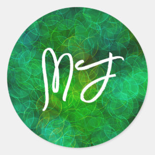 Monogrammed Black and Green Bokeh Classic Round Sticker