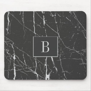 Monogrammed Black And Grey Marble Stone Mouse Mat