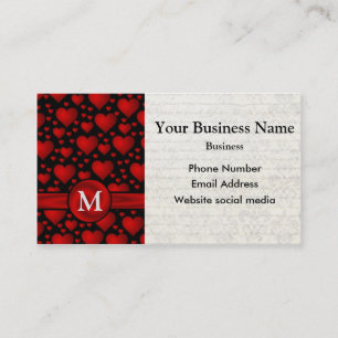 Monogrammed black and red heart pattern business card