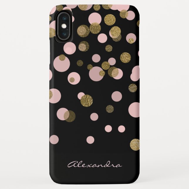 Monogrammed Black and Rose Gold Foil Confetti Case-Mate iPhone Case (Back)