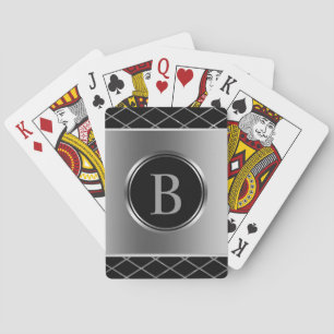 Monogrammed Black And Silver Geometric Design Playing Cards