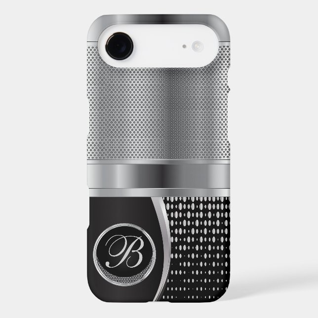 Monogrammed Black and Silver Metallic Mesh Case-Mate iPhone Case (Back)
