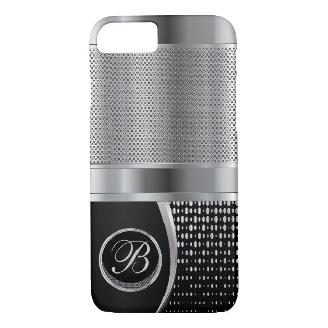 Monogrammed Black and Silver Metallic Mesh Case-Mate iPhone Case (Back)