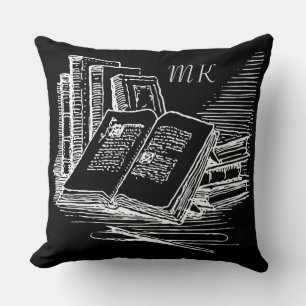 Monogrammed Black And White Academia Cushion