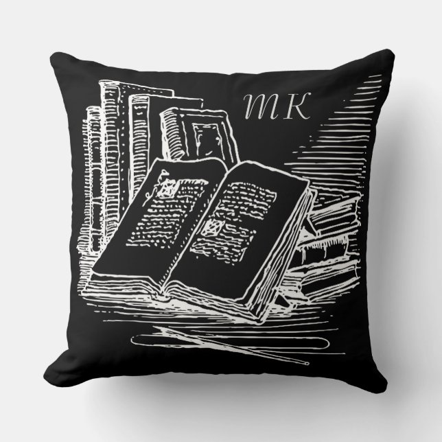 Monogrammed Black And White Academia  Cushion (Front)