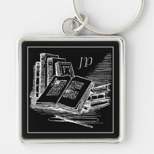 Monogrammed Black And White Academia Key Ring