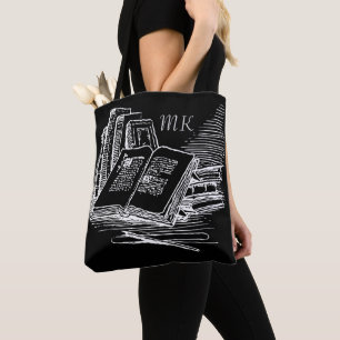 Monogrammed Black And White Academia  Tote Bag