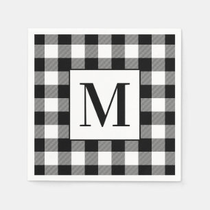 Monogrammed Black and White Buffalo Plaid Napkin